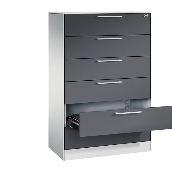 CP Karteischrank ASISTO Höhe 1292 mm, mit 6 Schüben, DIN A5 quer lichtgrau/schwarzgrau