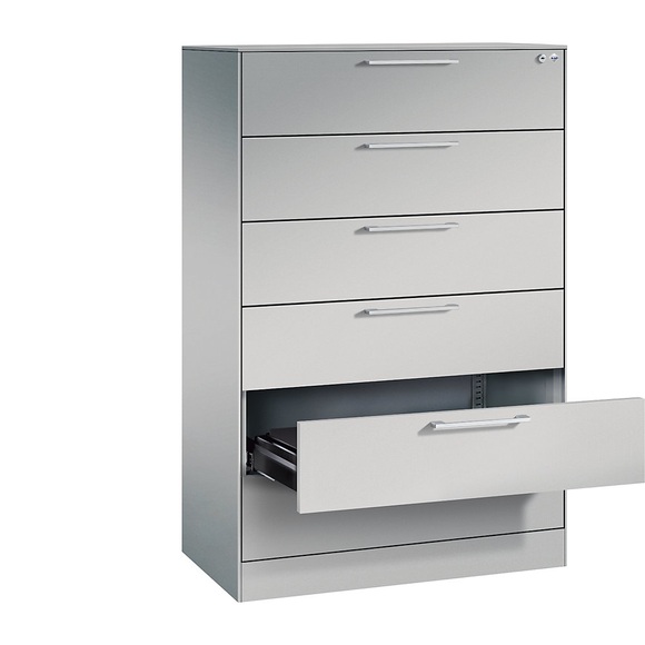 CP Karteischrank ASISTO Höhe 1292 mm, mit 6 Schüben, DIN A5 quer weißaluminium/weißaluminium
