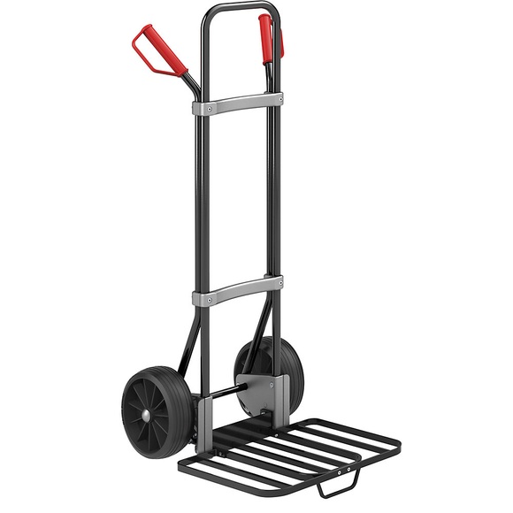 EUROKRAFT Stahl-Sackkarre, schwarz Paketschaufel-BxT 430 x 450 mm, schwarz, mit Griff Vollgummibereifung, ab 2 Stk