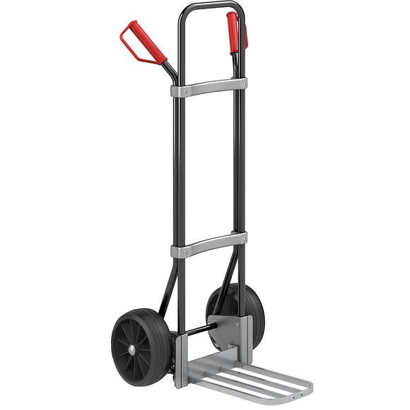 EUROKRAFT Stahl-Sackkarre, schwarz Paketschaufel-BxT 430 x 250 mm, verzinkt Vollgummibereifung