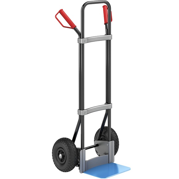 EUROKRAFT Stahl-Sackkarre, schwarz Schaufel-BxT 280 x 250 mm, blau Luftbereifung