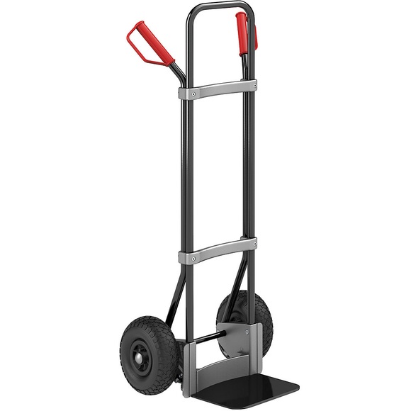 EUROKRAFT Stahl-Sackkarre, schwarz Schaufel-BxT 280 x 250 mm, schwarz Luftbereifung