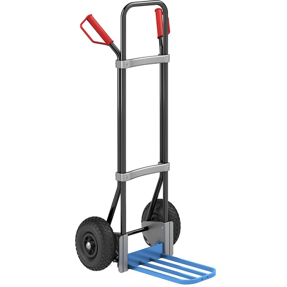 EUROKRAFT Stahl-Sackkarre, schwarz Paketschaufel-BxT 430 x 250 mm, blau Luftbereifung