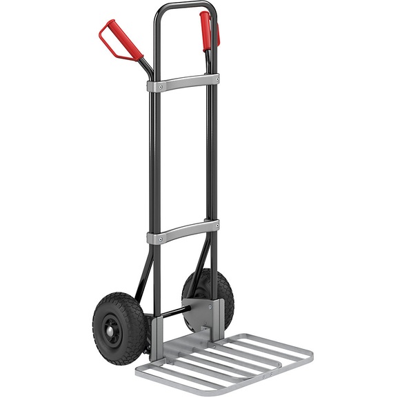 EUROKRAFT Stahl-Sackkarre, schwarz Paketschaufel-BxT 430 x 450 mm, verzinkt Luftbereifung