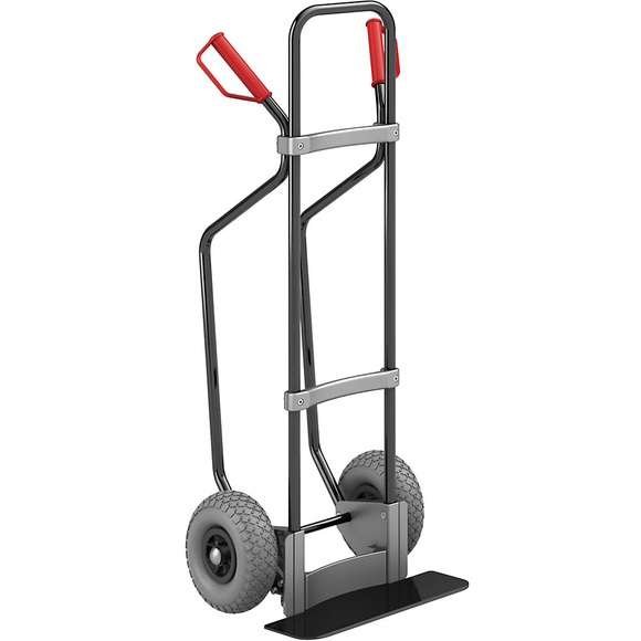 EUROKRAFT Sackkarre GO mit Kufen, schwarz Schaufel-BxT 450 x 160 mm, schwarz PU-Bereifung