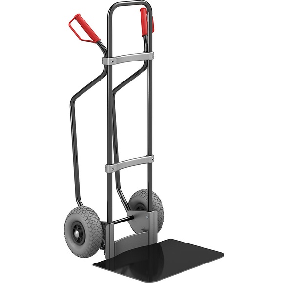 EUROKRAFT Sackkarre GO mit Kufen, schwarz Schaufel-BxT 450 x 500 mm, schwarz PU-Bereifung, ab 2 Stk