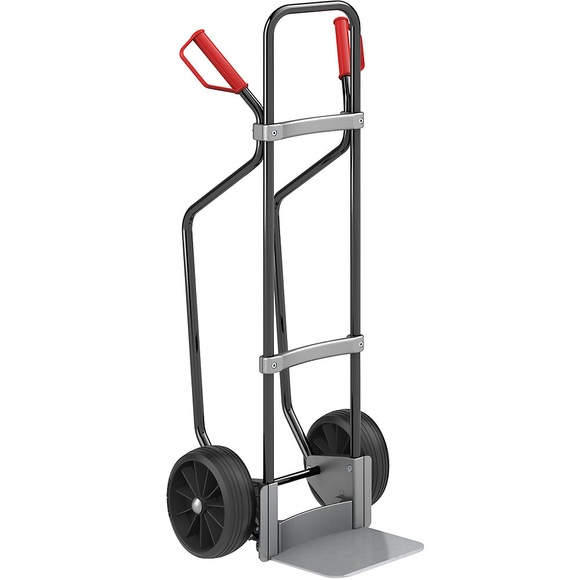 EUROKRAFT Sackkarre GO mit Kufen, schwarz Schaufel-BxT 280 x 250 mm, verzinkt Vollgummibereifung, ab 5 Stk