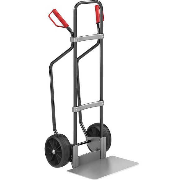 EUROKRAFT Sackkarre GO mit Kufen, schwarz Schaufel-BxT 450 x 350 mm, Alu Vollgummibereifung