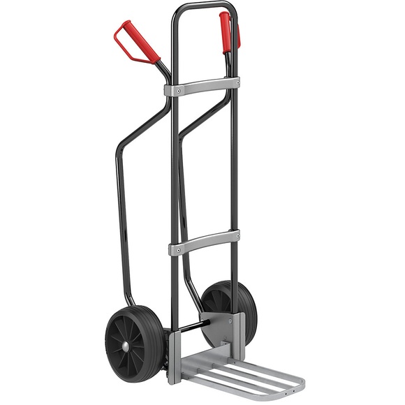 EUROKRAFT Sackkarre GO mit Kufen, schwarz Paketschaufel-BxT 430 x 250 mm, verzinkt Vollgummibereifung
