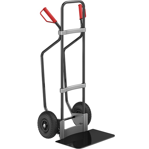 EUROKRAFT Sackkarre GO mit Kufen, schwarz Schaufel-BxT 450 x 350 mm, schwarz Luftbereifung, ab 5 Stk