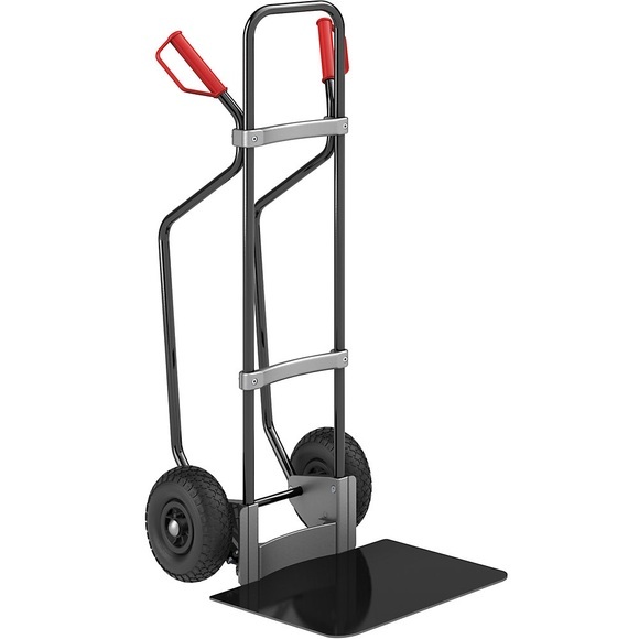 EUROKRAFT Sackkarre GO mit Kufen, schwarz Schaufel-BxT 450 x 500 mm, schwarz Luftbereifung, ab 5 Stk