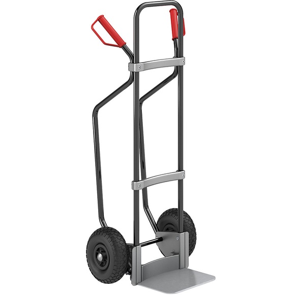 EUROKRAFT Sackkarre GO mit Kufen, schwarz Schaufel-BxT 280 x 250 mm, verzinkt Luftbereifung