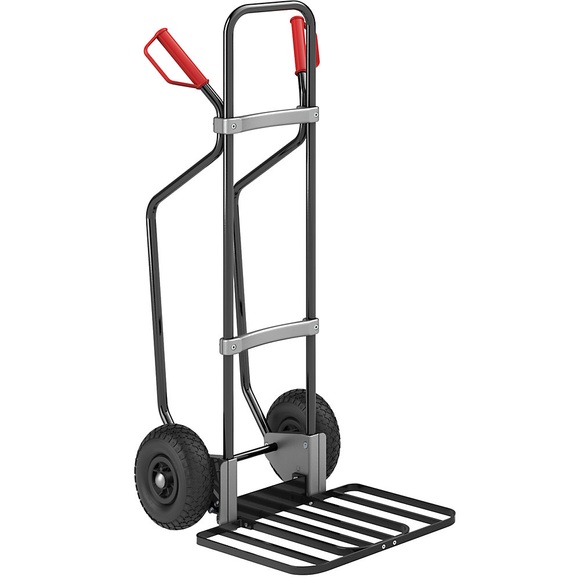 EUROKRAFT Sackkarre GO mit Kufen, schwarz Paketschaufel-BxT 430 x 450 mm, schwarz Luftbereifung