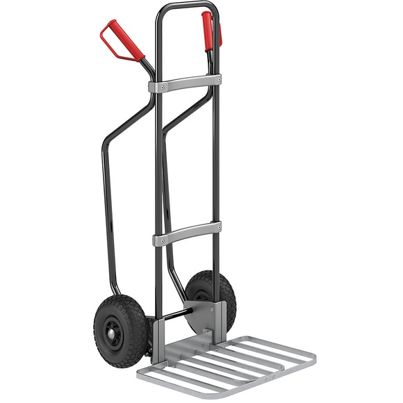 EUROKRAFT Sackkarre GO mit Kufen, schwarz Paketschaufel-BxT 430 x 450 mm, verzinkt Luftbereifung