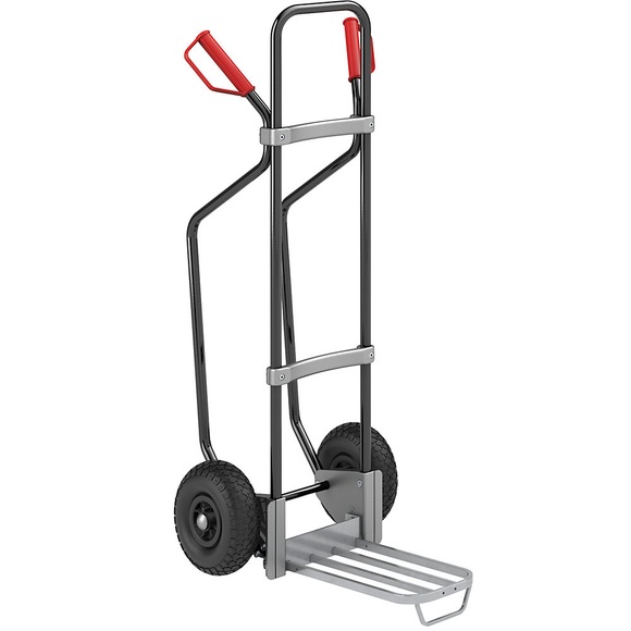 EUROKRAFT Sackkarre GO mit Kufen, schwarz Paketschaufel-BxT 430 x 250 mm, verzinkt, mit Griff Luftbereifung