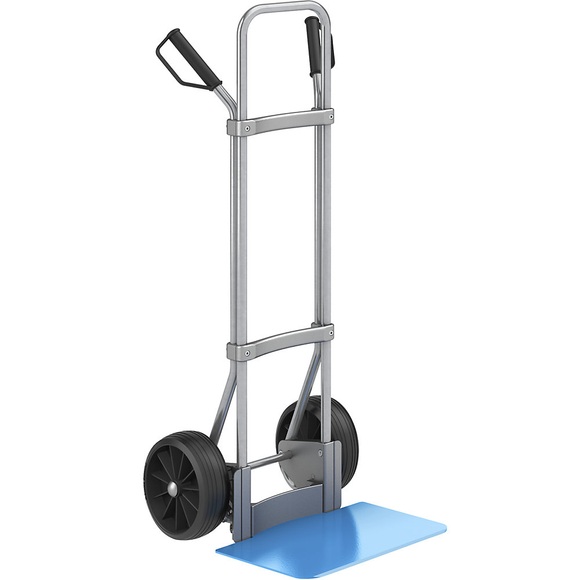 EUROKRAFT Stahl-Sackkarre, verzinkt Schaufel-BxT 450 x 350 mm, blau Vollgummibereifung