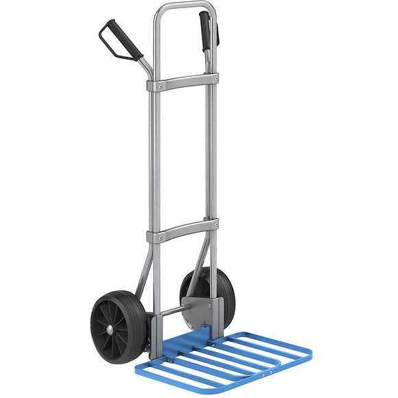 EUROKRAFT Stahl-Sackkarre, verzinkt Paketschaufel-BxT 430 x 450 mm, blau Vollgummibereifung