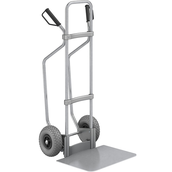 EUROKRAFT Sackkarre GO mit Kufen, verzinkt Schaufel-BxT 450 x 500 mm, verzinkt PU-Bereifung