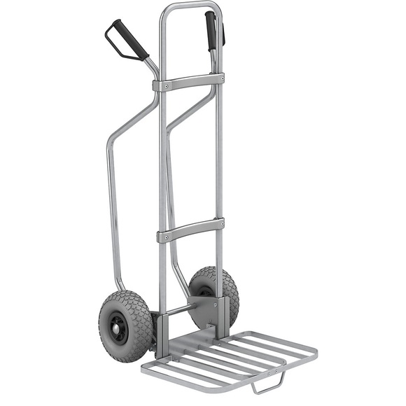 EUROKRAFT Sackkarre GO mit Kufen, verzinkt Paketschaufel-BxT 430 x 450 mm, verzinkt, mit Griff PU-Bereifung