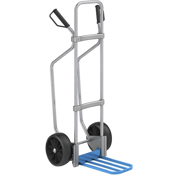 EUROKRAFT Sackkarre GO mit Kufen, verzinkt Paketschaufel-BxT 430 x 250 mm, blau Vollgummibereifung
