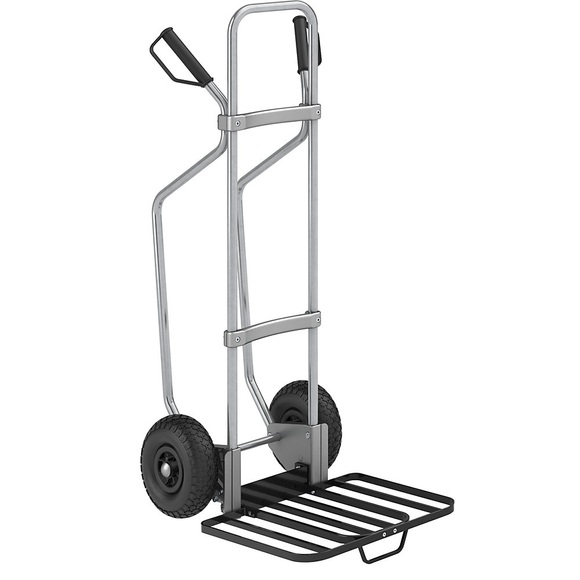 EUROKRAFT Sackkarre GO mit Kufen, verzinkt Paketschaufel-BxT 430 x 450 mm, schwarz, mit Griff Luftbereifung