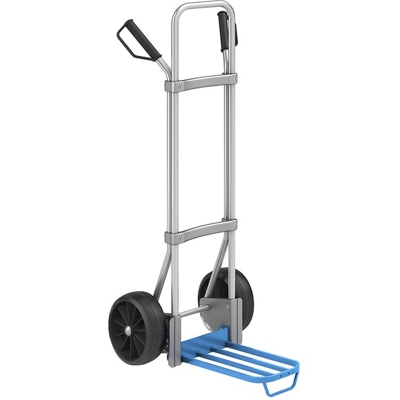 EUROKRAFT Aluminium-Sackkarre GO Paketschaufel-BxT 430 x 250 mm, blau, mit Griff Vollgummibereifung
