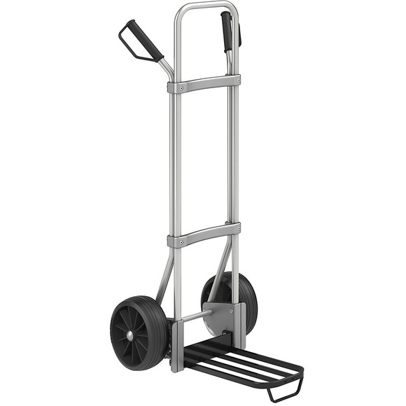 EUROKRAFT Aluminium-Sackkarre GO Paketschaufel-BxT 430 x 250 mm, schwarz, mit Griff Vollgummibereifung