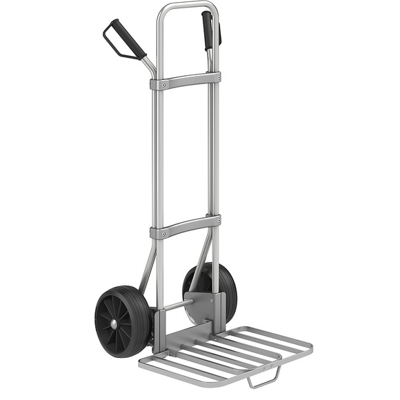 EUROKRAFT Aluminium-Sackkarre GO Paketschaufel-BxT 430 x 450 mm, Alu, mit Griff Vollgummibereifung