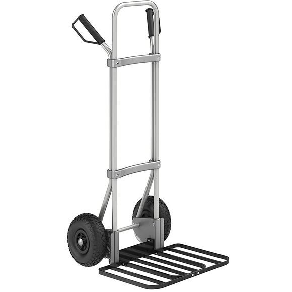 EUROKRAFT Aluminium-Sackkarre GO Paketschaufel-BxT 430 x 450 mm, schwarz Luftbereifung