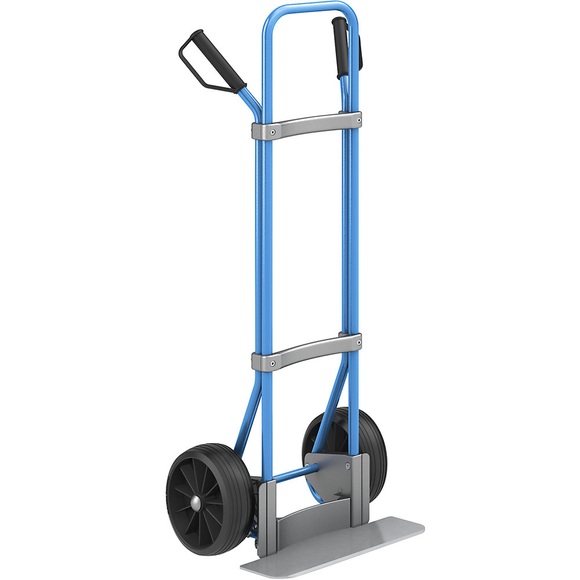 EUROKRAFT Sackkarre GO, blau Schaufel-BxT 450 x 160 mm, verzinkt Vollgummibereifung