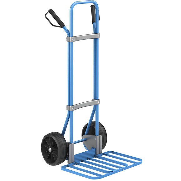 EUROKRAFT Sackkarre GO, blau Paketschaufel-BxT 430 x 450 mm, blau Vollgummibereifung