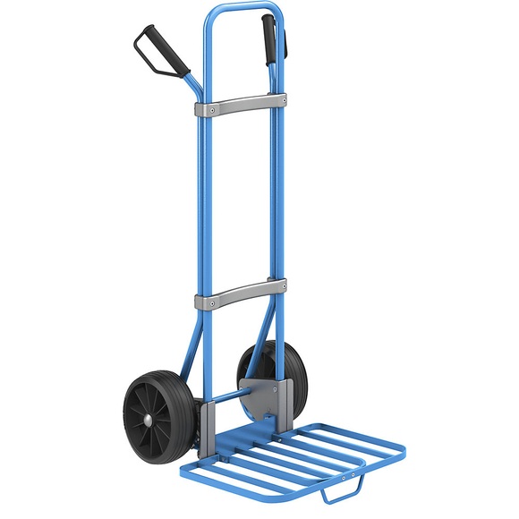 EUROKRAFT Sackkarre GO, blau Paketschaufel-BxT 430 x 450 mm, blau, mit Griff Vollgummibereifung, ab 2 Stk