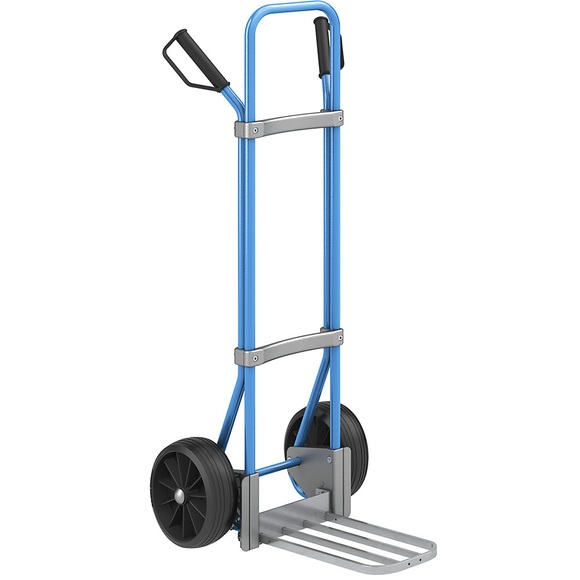 EUROKRAFT Sackkarre GO, blau Paketschaufel-BxT 430 x 250 mm, verzinkt Vollgummibereifung