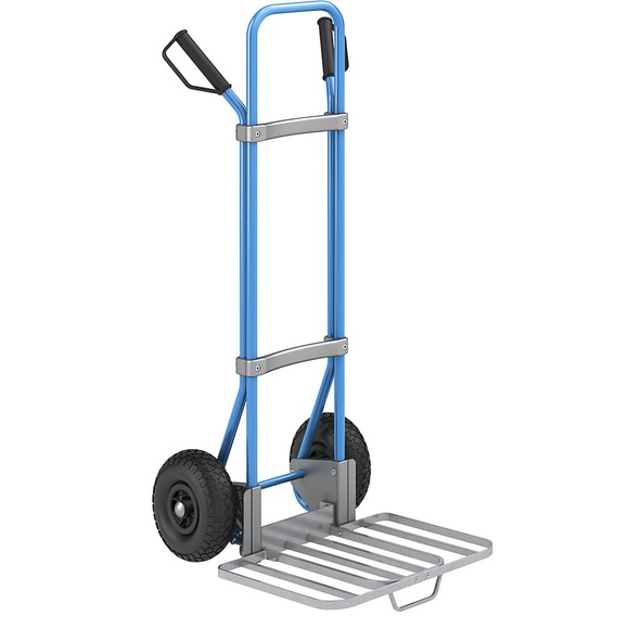 EUROKRAFT Sackkarre GO, blau Paketschaufel-BxT 430 x 450 mm, verzinkt, mit Griff Luftbereifung