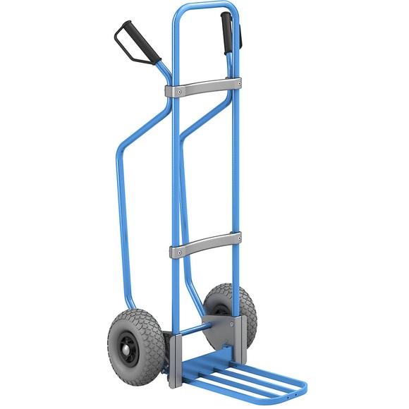 EUROKRAFT Sackkarre mit Kufen, blau Paketschaufel BxT 430 x 250 mm, blau PU-Bereifung