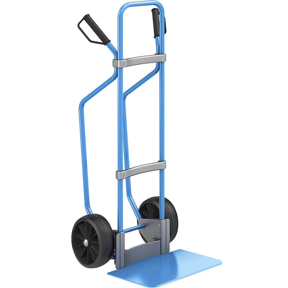 EUROKRAFT Sackkarre mit Kufen, blau Schaufel-BxT 450 x 350 mm, blau Vollgummibereifung