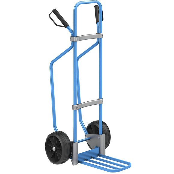 EUROKRAFT Sackkarre mit Kufen, blau Paketschaufel BxT 430 x 250 mm, blau Vollgummibereifung, ab 5 Stk