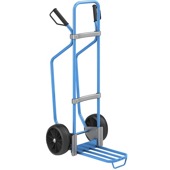 EUROKRAFT Sackkarre mit Kufen, blau Paketschaufel BxT 430 x 250 mm, blau, mit Griff Vollgummibereifung, ab 5 Stk