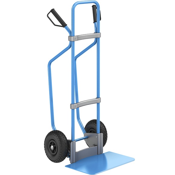 EUROKRAFT Sackkarre mit Kufen, blau Schaufel-BxT 450 x 350 mm, blau Luftbereifung