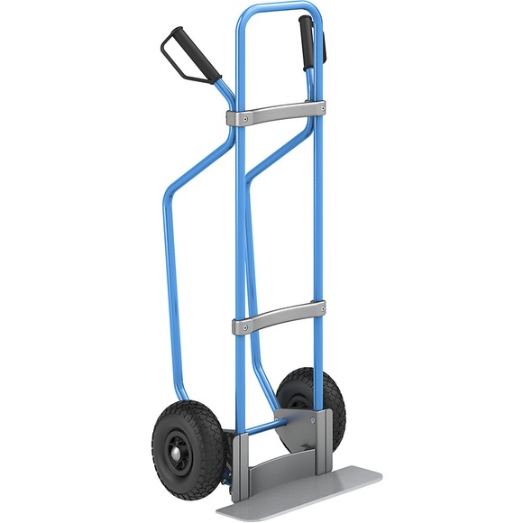 EUROKRAFT Sackkarre mit Kufen, blau Schaufel-BxT 450 x 160 mm, verzinkt Luftbereifung