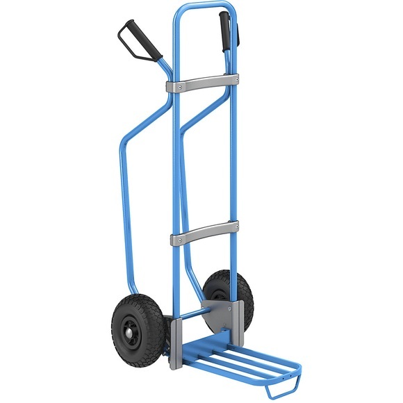 EUROKRAFT Sackkarre mit Kufen, blau Paketschaufel BxT 430 x 250 mm, blau, mit Griff Luftbereifung