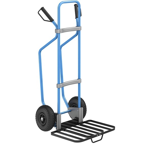 EUROKRAFT Sackkarre mit Kufen, blau Paketschaufel-BxT 430 x 450 mm, schwarz, mit Griff Luftbereifung