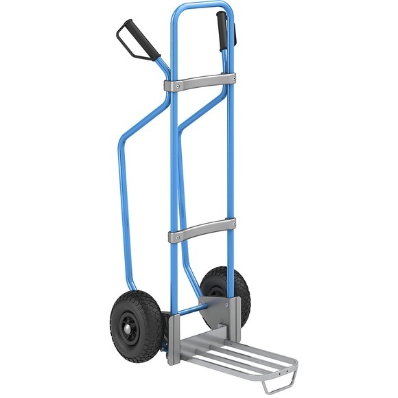 EUROKRAFT Sackkarre mit Kufen, blau Paketschaufel-BxT 430 x 250 mm, verzinkt, mit Griff Luftbereifung, ab 5 Stk