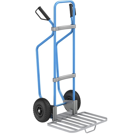 EUROKRAFT Sackkarre mit Kufen, blau Paketschaufel-BxT 430 x 450 mm, verzinkt, mit Griff Luftbereifung, ab 5 Stk