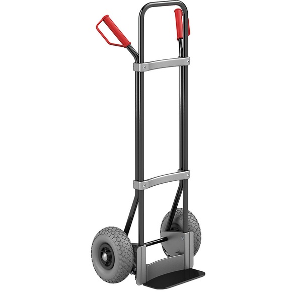 EUROKRAFT Stahl-Sackkarre, schwarz Schaufel-BxT 280 x 140 mm, schwarz PU-Bereifung