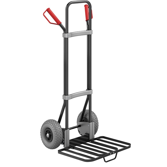 EUROKRAFT Stahl-Sackkarre, schwarz Paketschaufel-BxT 430 x 450 mm, schwarz, mit Griff PU-Bereifung