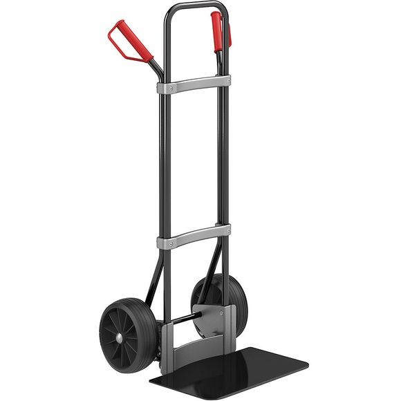 EUROKRAFT Stahl-Sackkarre, schwarz Schaufel-BxT 450 x 350 mm, schwarz Vollgummibereifung