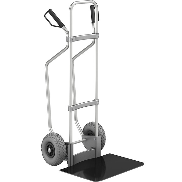 EUROKRAFT Aluminium-Sackkarre GO mit Kufen Schaufel-BxT 450 x 500 mm, schwarz PU-Bereifung, ab 2 Stk