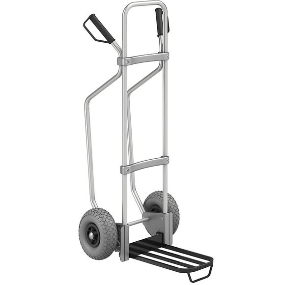 EUROKRAFT Aluminium-Sackkarre GO mit Kufen Paketschaufel-BxT 430 x 250 mm, schwarz, mit Griff PU-Bereifung, ab 5 Stk