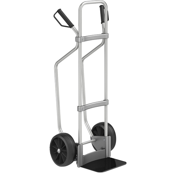 EUROKRAFT Aluminium-Sackkarre GO mit Kufen Schaufel-BxT 280 x 250 mm, schwarz Vollgummibereifung, ab 5 Stk
